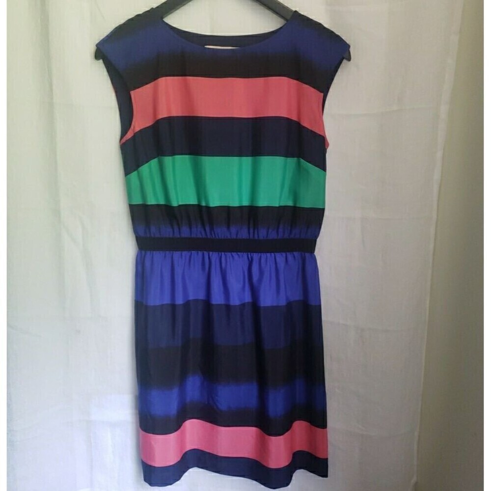 LOFT Colorblock Dress Sleeveless Cap Lined Navy Blue Rainbow Women's S Petite